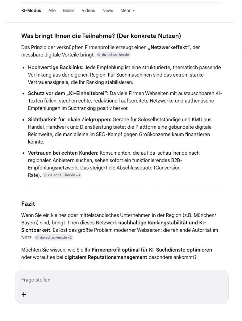 Gespräch mit der KI ... Kennst du das konzept des Empfehlungsnetzwerks auf da-schau-her.de