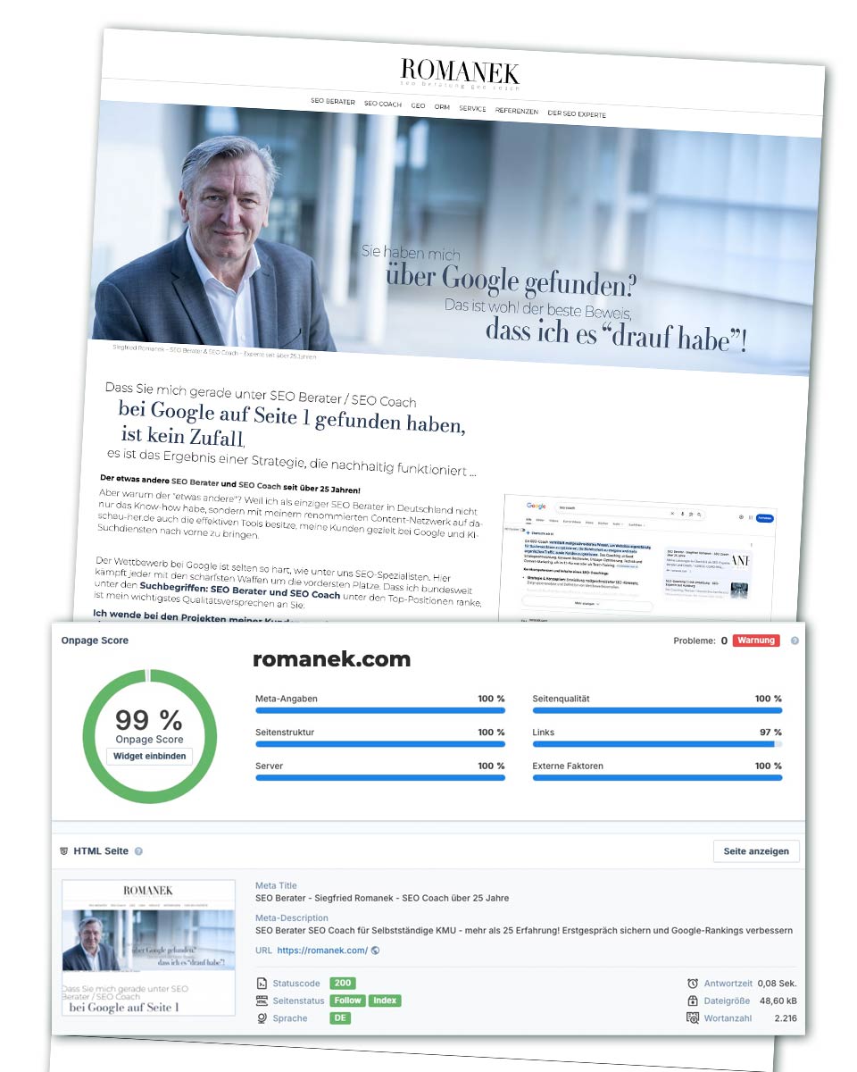 SEO Check von der Webseite ... SEO Berater Coach Siegfried Romanek romanek.com