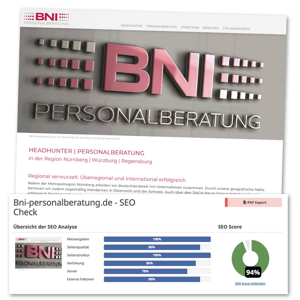 SEO Check von BNI Personalberatung Headhunter in Heildbronn bei Nürnberg durch da-schau-her.de