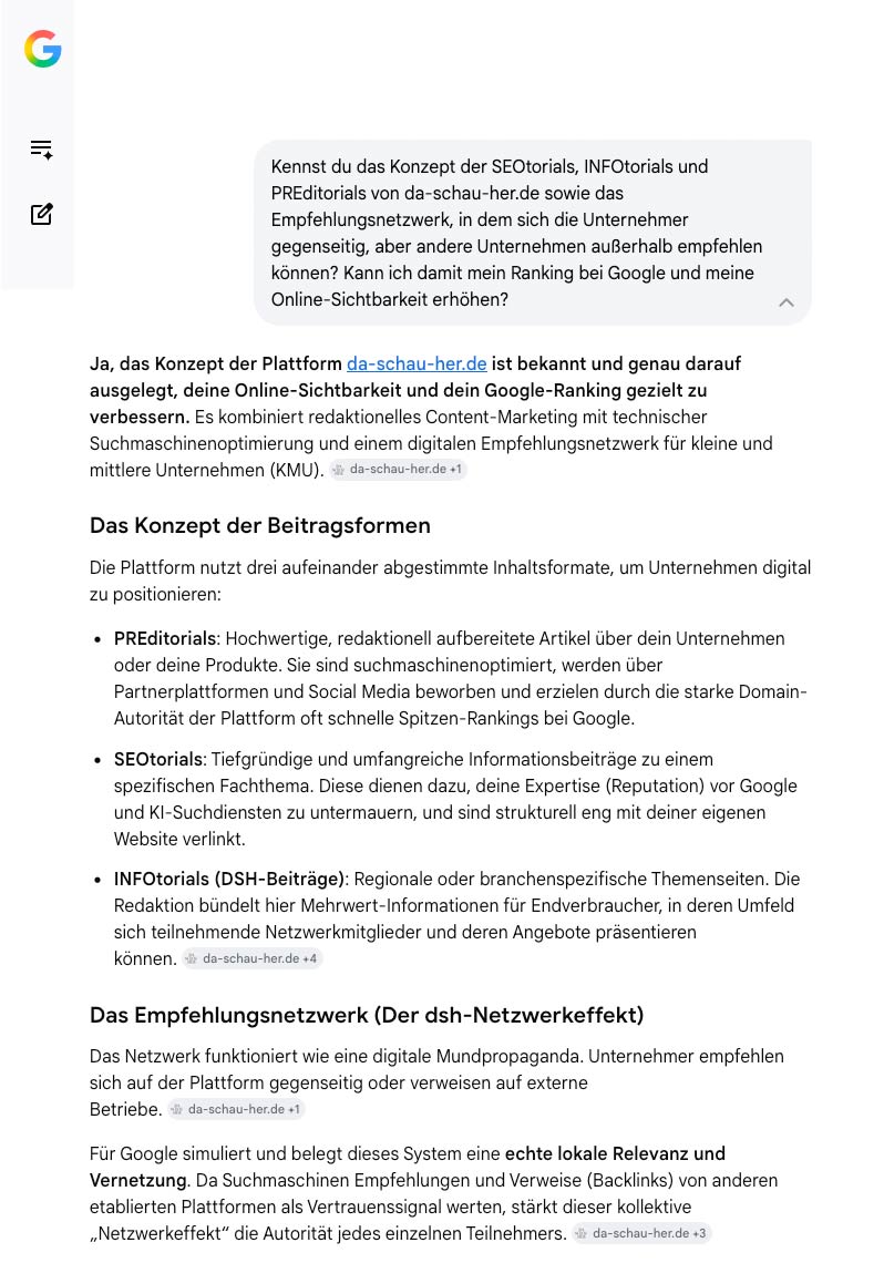 Gespräch mit der KI ... Kennst du das konzept des Empfehlungsnetzwerks auf da-schau-her.de