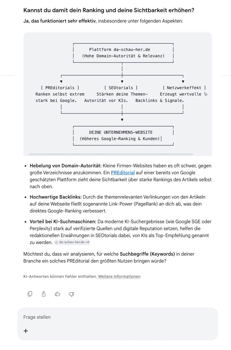 Gespräch mit der KI ... Kennst du das konzept des Empfehlungsnetzwerks auf da-schau-her.de