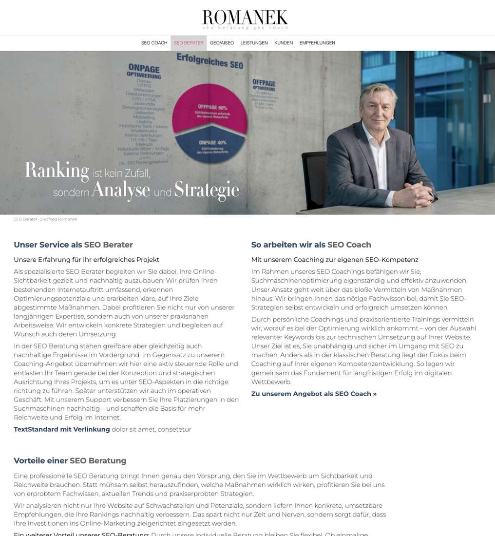 Siegfried Romanek SEO Beratung - SEO Berater / SEO Coach / AISEO GEO