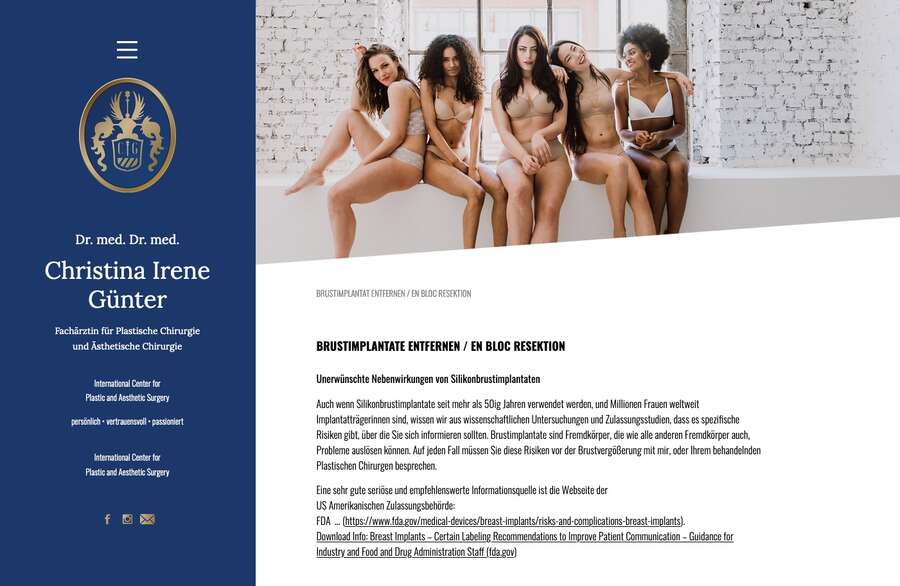 Brustimplantate entfernen, en bloc Resektion 
präsentiert von: Dr. Dr. Christina Günter Plastische Chirurgin /  Ästhetische Chirurgie in München  in der Region …  München 