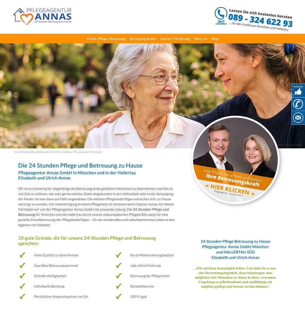  PFLEGEAGENTUR ANNAS GmbH. Vermittlung von 24 Stunden Pflege und Betreuung in München und Umland in München