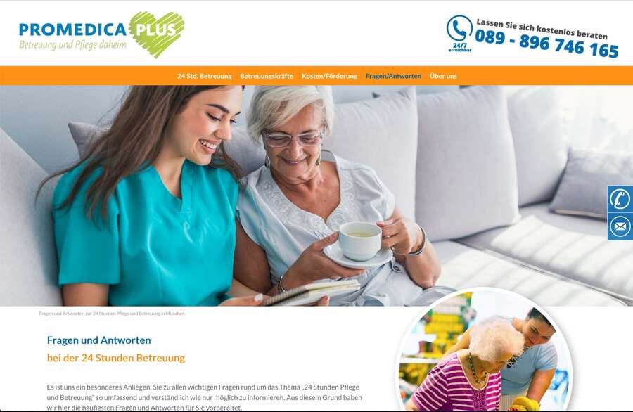 24 Stunden Pflege und Betreuung in München Seniorenbetreuung 
präsentiert von: PROMEDICA PLUS München Mitte Elisabeth u. Ulrich Annas in München  in der Region …  München 